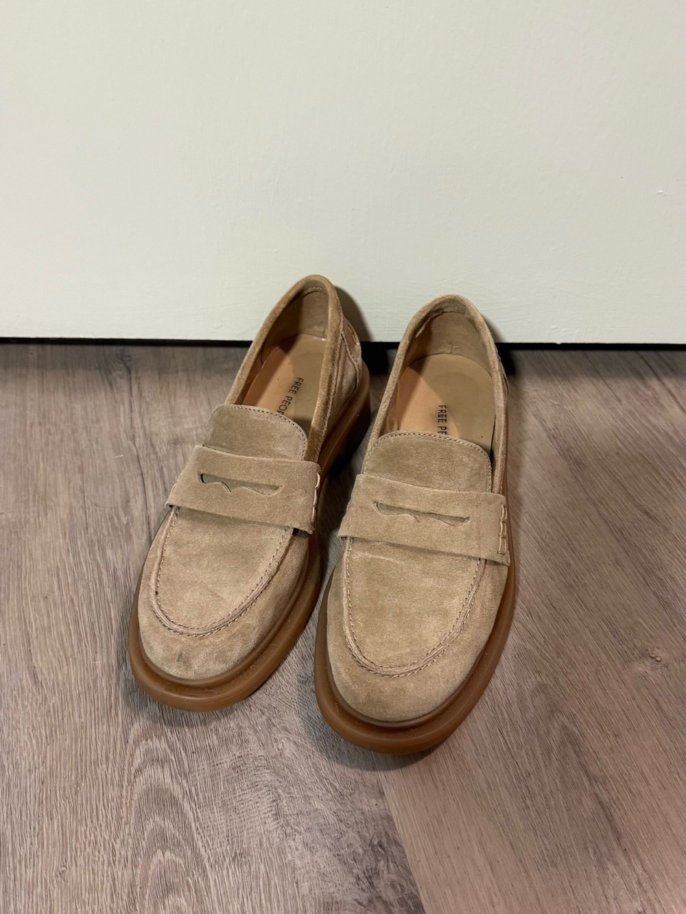Free People Suede Penny Loafers in Beige
